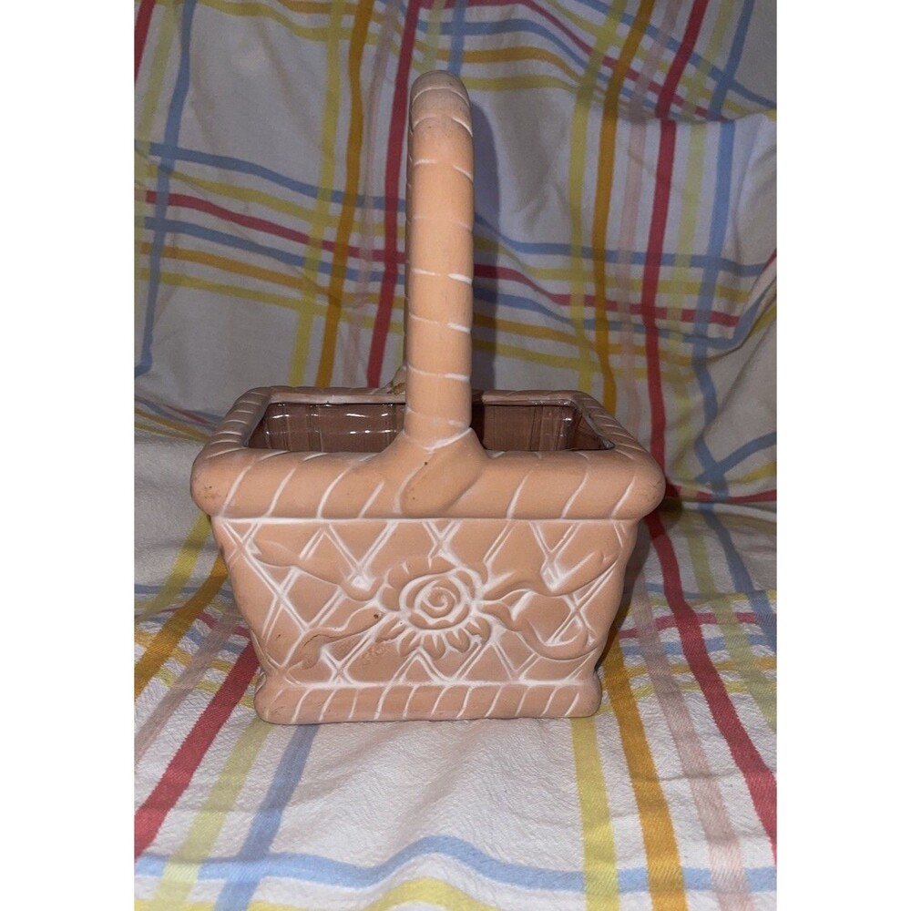 FTD Ceramic Basket with Terra Cotta Finish Lattice and Flower Design 9.25”